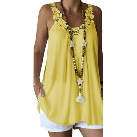 - Plus Size Women's Chiffon Floral Lace Strappy Tank Tops Round Neck Plain Summer Beach Tops Ladies Sexy Backless T Shirt Blouse