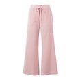 thumbnail image 5 of Endives Striped Linen Pants Women Wide Leg Pant Elastic Waist Tie Up Lightweight Loungewear Casual Trousers Red, 5 of 6