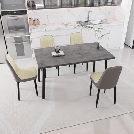 55.12-70.87 Expandable Rectangular Dining Table That Can Accommodate 4-6 People Equipped With 4 Pu Fabric Thick Padded Dining Chairs Kitchen Table And Chairs With Black Metal Legs79082