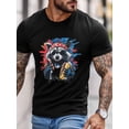 thumbnail image 2 of Camiseta de manga corta para hombre, estilo casual, con cuello redondo y estampado de mapache., 2 of 8