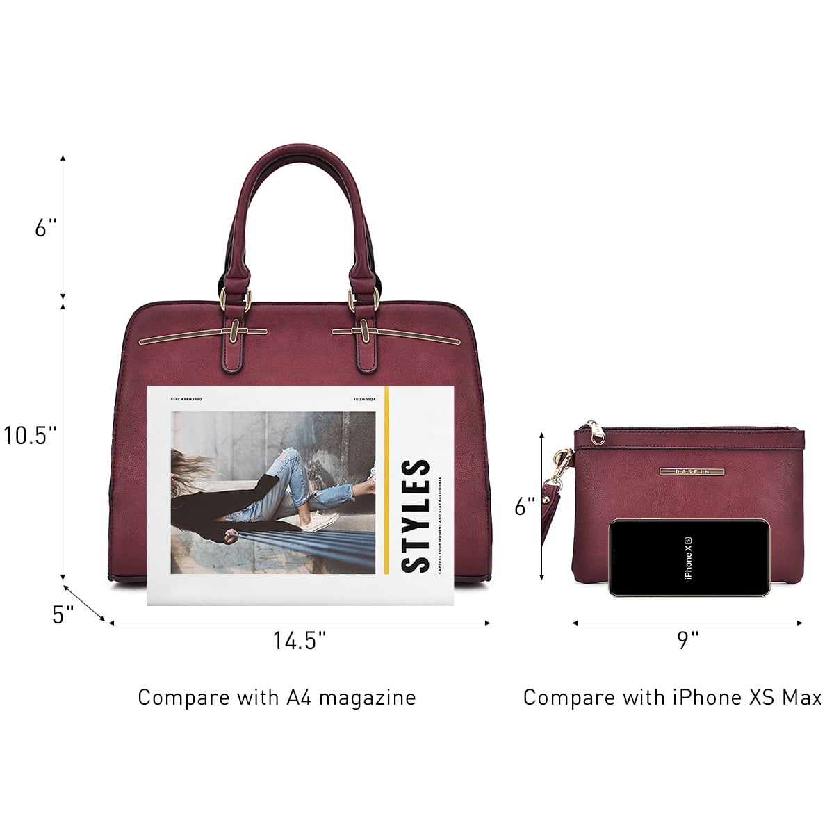 Dasein Women Satchel Handbags Shoulder Purses Totes Top Handle Bags With Matching Wallet