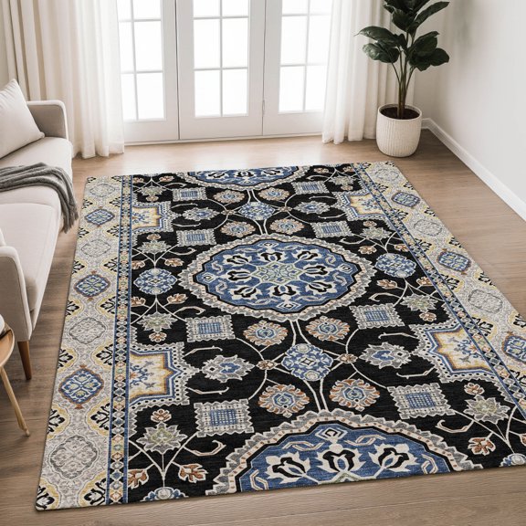 Addison Rugs Chantille Indoor/Outdoor Traditional Global Black Machine Washable Rectangle Rug, 10' x 14'