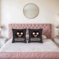 thumbnail image 2 of Set of 2 18x18in Throw Pillow Covers featuring a playful black cat with cartoonish eyes and a toothy grin perfect for couch bed or car, 2 of 8