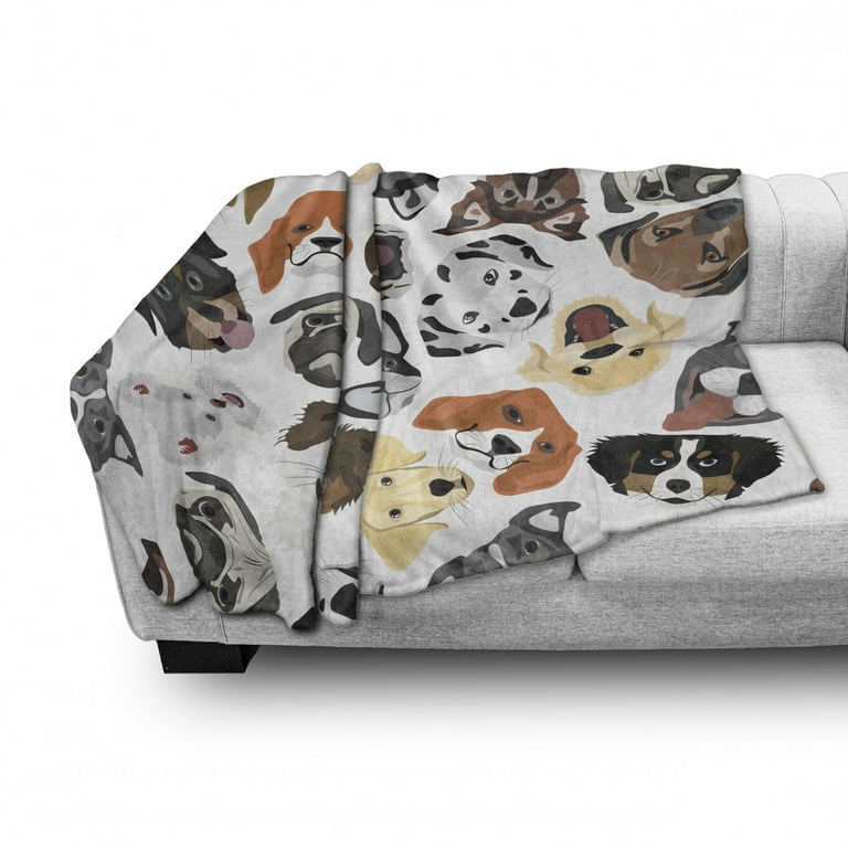Dogs Soft Flannel Fleece Blanket, Graphic Faces of Various