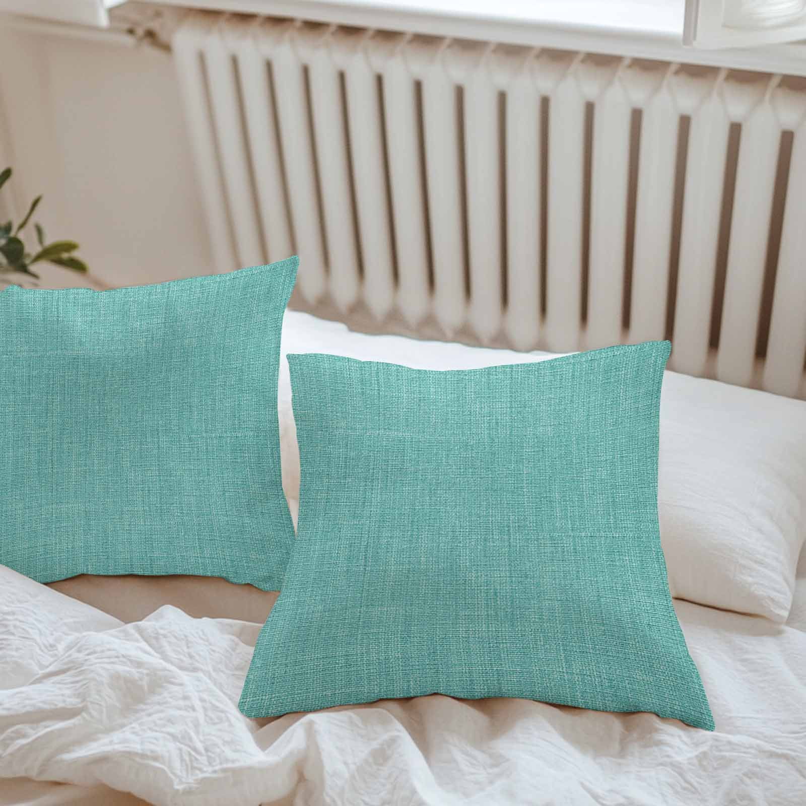Teal Throw Pillow Covers 20x20 Inch Set of 2, Farmhouse Burlap Solid Green Color Modern Linen Texture Waterproof Outdoor Pillow Covers, Decorative Cushion Pillowcases for Couch, Sofa, Bed, Patio