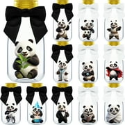 Ethisa 12 Pack Panda Party Favors - DIY Candy Jars with Ribbons and Stickers - Party Decoration Bottles for Birthday, School Classroom, and Baby Shower - Giftable Panda Table Centerpieces for Kids