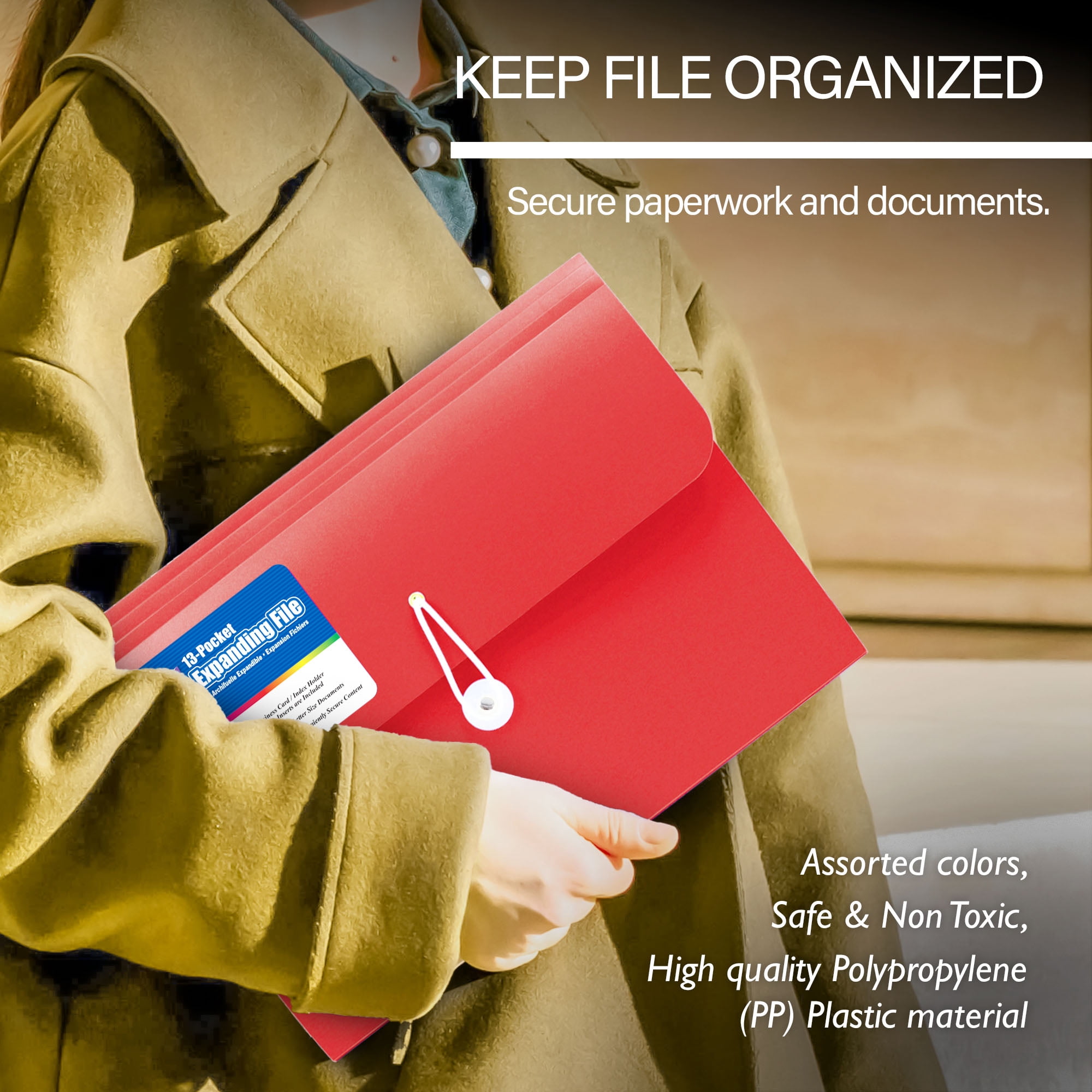 BAZIC Expanding File Folder 13 Pockets w/ A-Z Tab Monthly, Document Envelopes 6-Pack