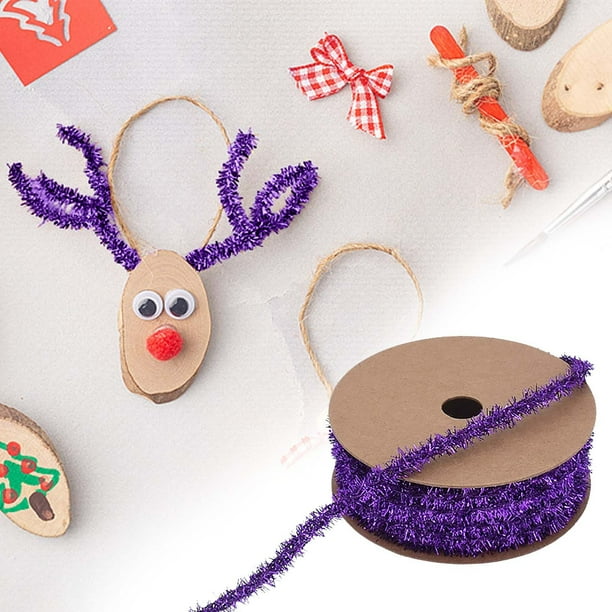 Cinta con flecos brillantes para envolver regalos de Navidad | Guirnalda de hilo decorativa con alambre para decoraciones navideñas, lazos y manualidades