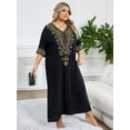 thumbnail image 2 of Edolynsa Plus Size Moroccan Kaftan Dress for Women Embroidery Caftan Tunic Maxi Beach Dresses Bathing Suit Cover up Sleepwear, 2 of 8