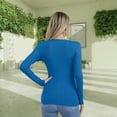 thumbnail image 5 of VICHVVY Womens Long Sleeve Shirts Cutout Neck Keyhole Slim Fitted Ribbed Knit Trendy Tight Tops Blue M, 5 of 7