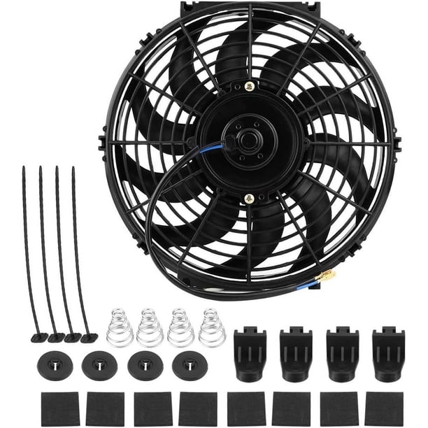 Ventilador de refrigeración ultradelgado de alto rendimiento para espacio libre en el compartimiento del motor, radiador flexible de 12 pulgadas con empuje y tracción y cojinetes de bolas sellados de