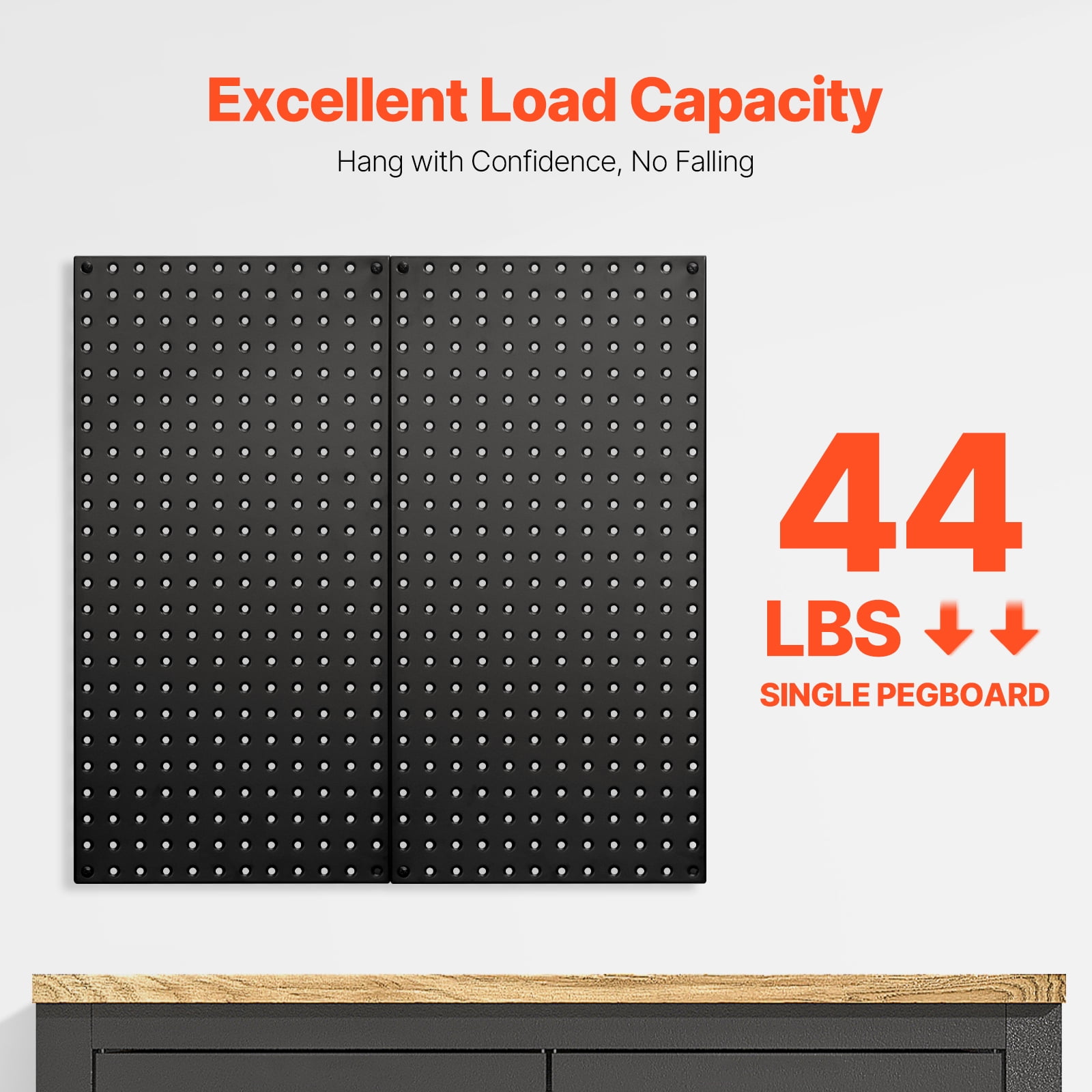 VEVOR Metal Pegboard Panels, 32" x 16" Pegboard, 2 Panels, Heavy Duty Steel Peg Board Wall Organizer, for Living Room Garage Tool Storage Workbench Office Organization Craft Room Kitchen Home, Black