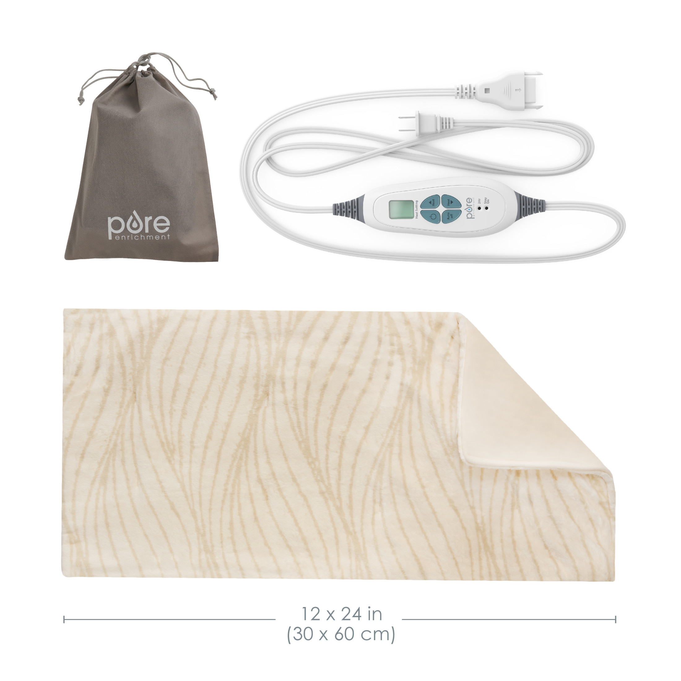 Pure Enrichment PureRelief Luxe Micromink Electric Heating Pad (12”x24”), 6 InstaHeat Settings, Ultra-Soft, Machine-Washable, Auto Shut-Off - For Temporary Pain Relief (Sand Waves Designer Print)