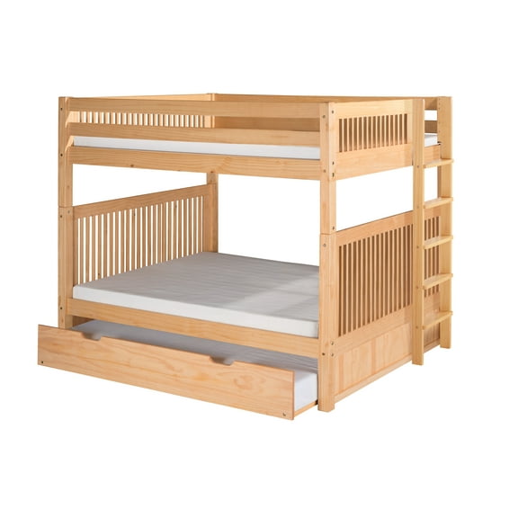 Camaflexi Full over Full Bunk Bed with Twin Trundle - Mission Headboard - Bed End Ladder - Natural Finish
