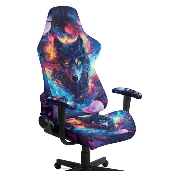 KUIFORTI Wolf Gaming Chair Cover with Armrest Covers Gaming Chair Covers Slipcovers 4Pcs Dust Protection Elastic Anti Scratch Pet Resistant Guard for Home, Shop, Living Room, Office