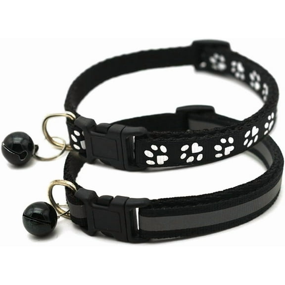 Minzimin Dog Collar with Bell, 2-Pack Basic & Reflective Cat Collars with Bells for XS S Small Tiny Pet Dogs Female Kitten Girls Animal