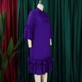 thumbnail image 5 of AURA Plus Size Ruffle A Line Midi Dress Half Open Collar Trumpet Sleeve 3 4 Sleeve Casual Elegant Dress with Zipper, 5 of 11