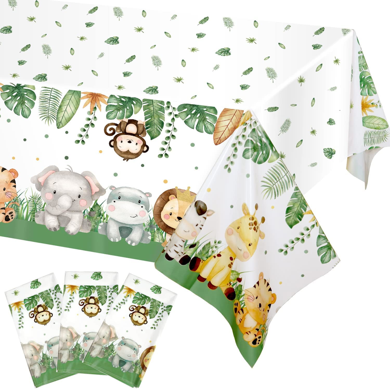 3pcs Jungle Safari Baby Shower Tablecloths, Animal Print Table Cover