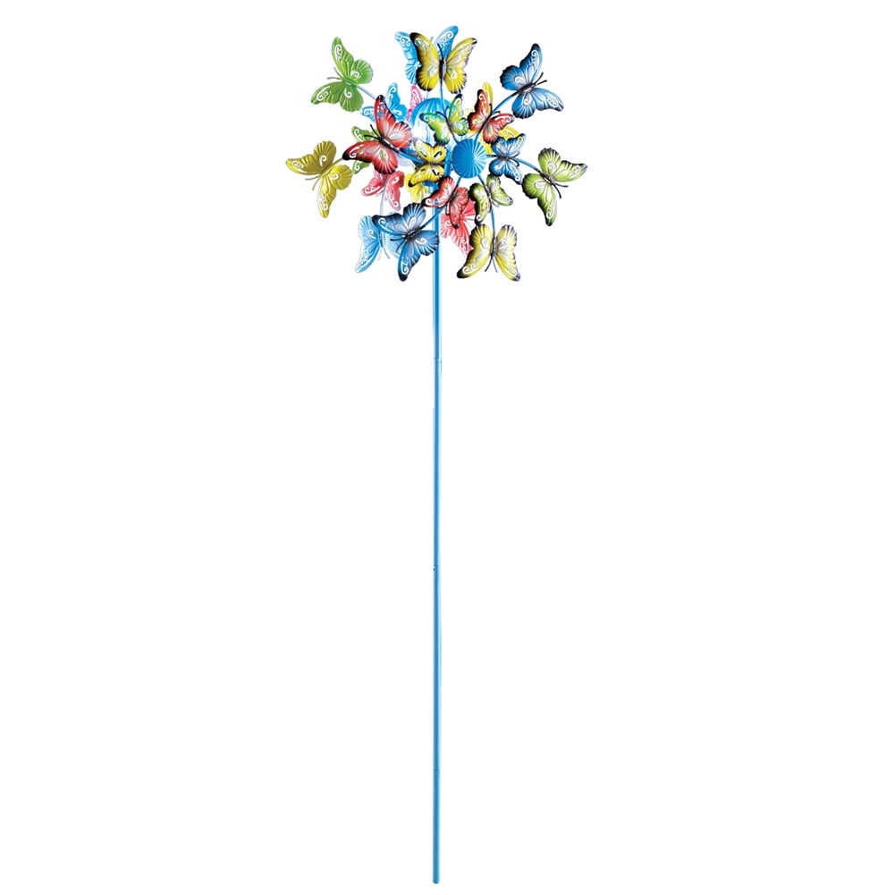 Double Butterfly Kinetic Wind Spinner Solar Metal Garden Stake 48"H by Collections Etc
