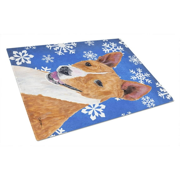 Carolines Treasures SC9387LCB Basenji Winter Snowflakes Holiday Glass Cutting Board Large, 12H x 16W, multicolor