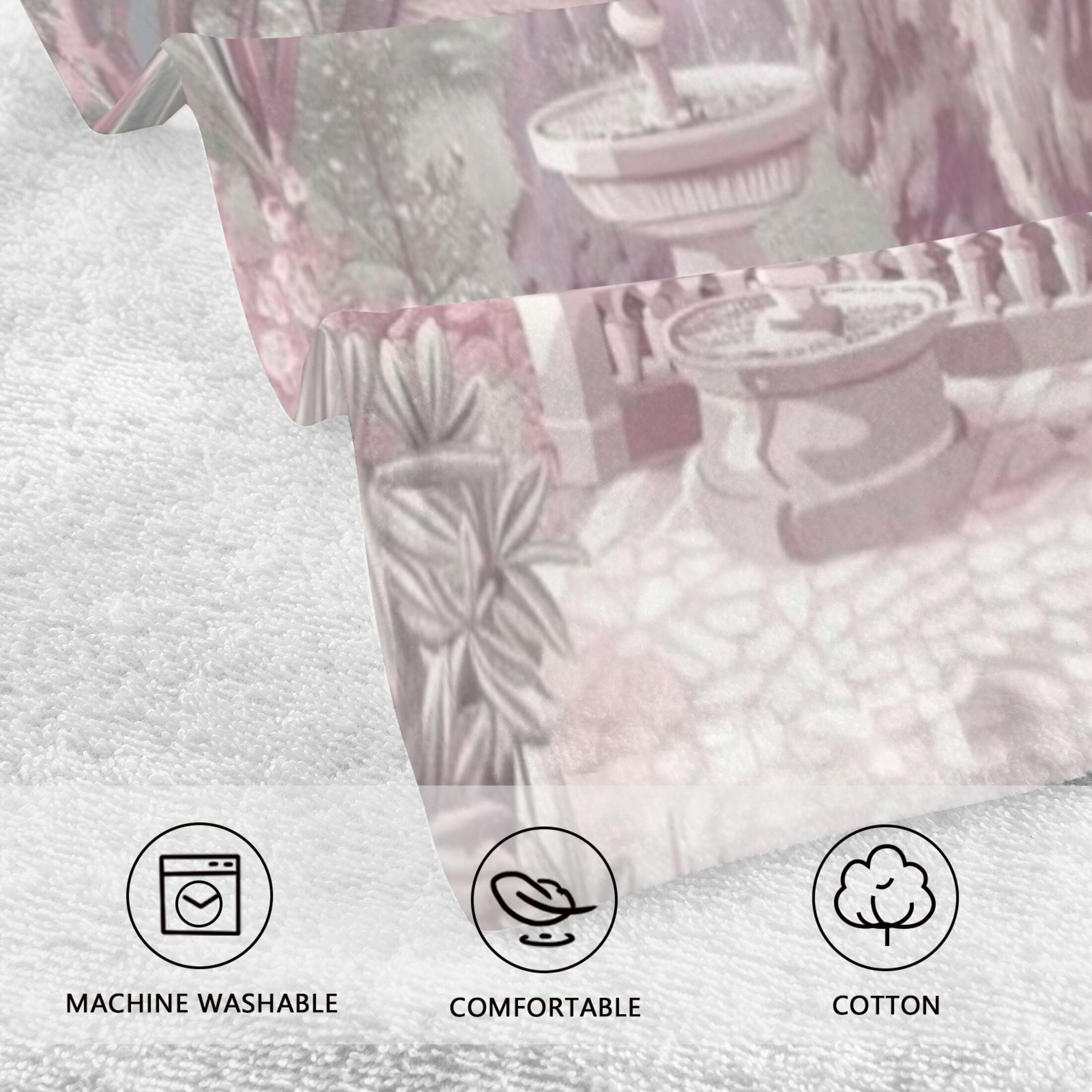 Cotton Towel Two-Piece 16x28 Inch One Sizex2 Face Towel Set Towel Set Cotton Hand Bath Towel Bathroom Beach Pink Flowers and The Eiffel Tower