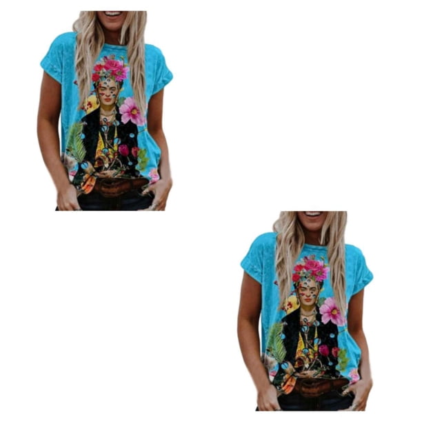 Sonducket Camiseta con pintura al óleo Blusa de manga corta Cuello Camiseta divertida Tops de verano Moda femenina Sudadera con cuello Type2 NO2