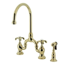 Kingston Brass KS7792TXBS French Country Bridge Kitchen Faucet with Brass Side Sprayer, Polished Brass