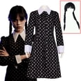 thumbnail image 2 of Wednesday Addams Cosplay disfraz mujer niña Wednesday Cosplay vestido trajes Vintage negro gótico estampado Halloween niños ropa 130 Gao Jinjia LED, 2 of 2