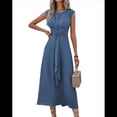 thumbnail image 3 of Vestido Midi Informal Sin Mangas de Verano para Mujer, Ajustado, con Lazo en la Cintura, , 2025 Azul Neblina S, 3 of 9