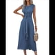 thumbnail image 3 of Vestido Midi Informal Sin Mangas de Verano para Mujer, Ajustado, con Lazo en la Cintura, , 2025 Azul Neblina S, 3 of 9