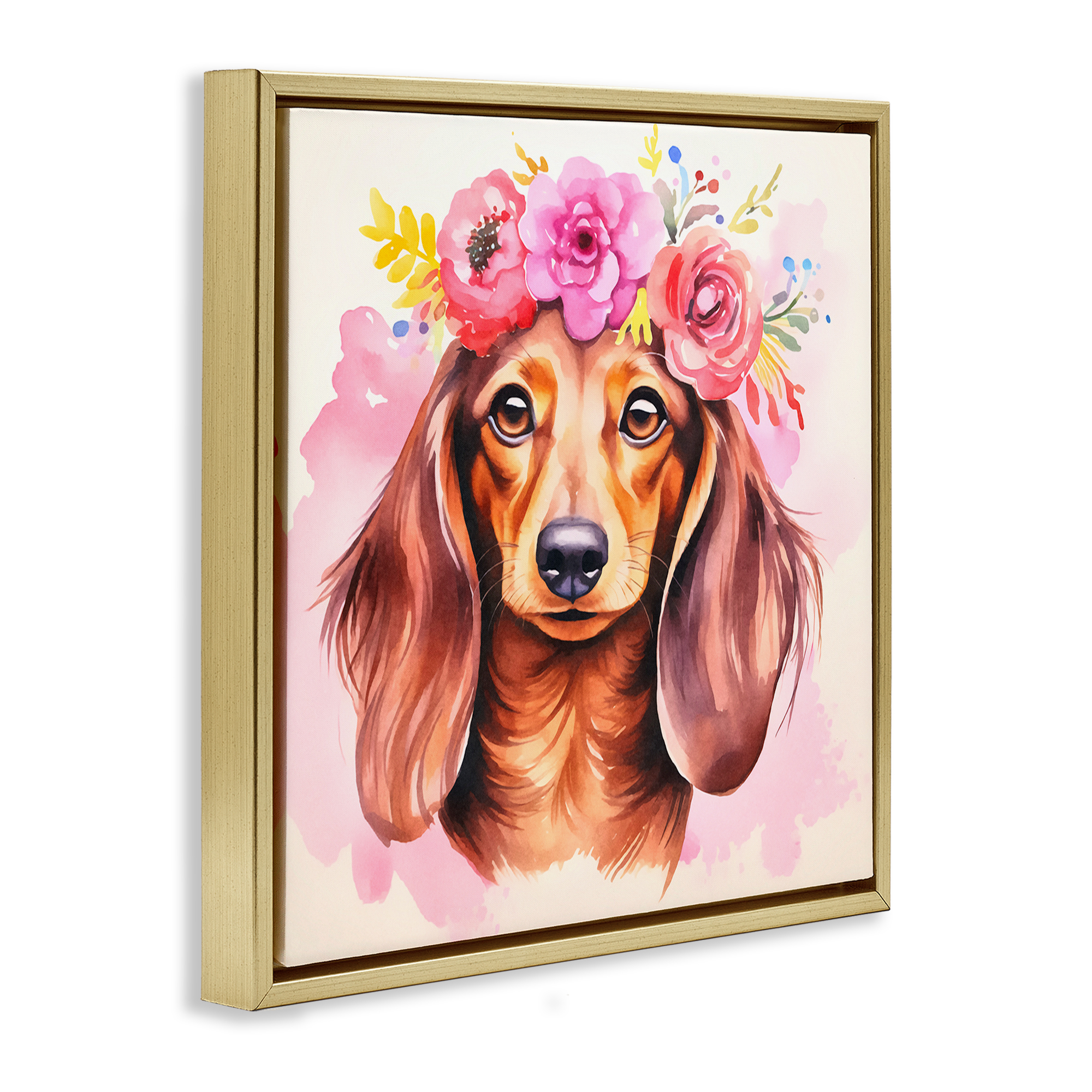 Stupell Industries Boho Wiener Dog Dachshund Animals Painting Gold Floater Framed Canvas Art Print Wall Art, 25 x 25