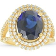 thumbnail image 2 of Pompeii 6 1/5 Ct Huge Diamond Oval Blue Sapphire Diamond Double Halo Ring Yellow Gold, 2 of 6