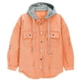 thumbnail image 4 of HomeDM Denim Jacket for Women, Button Down Long Sleeve Coat with Detachable Hood, Orange, 4 of 9