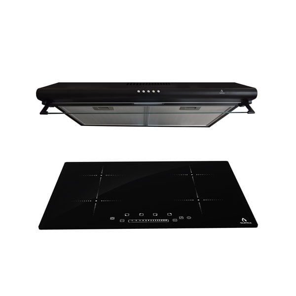 Parrilla INDUZIONE 4 quemadores SUPRA PORTICI Cristal Templado y Campana Extractora CB-76-BLACK