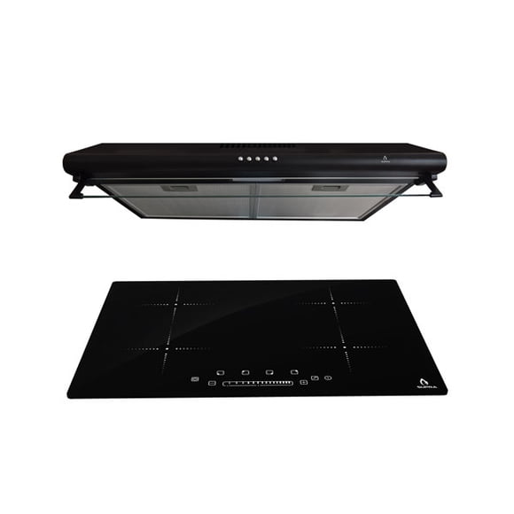 Parrilla INDUZIONE 4 quemadores SUPRA PORTICI Cristal Templado y Campana Extractora CB-76-BLACK