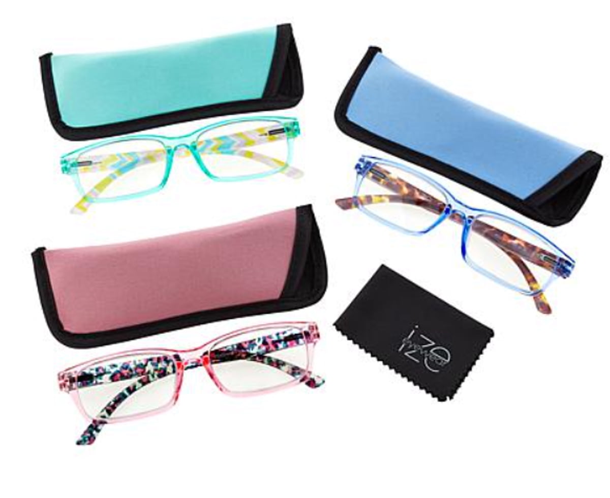 Ize 3-Pack Blue Light Readers Reading Glasses ~Green/Pink/Blue Pastel ...