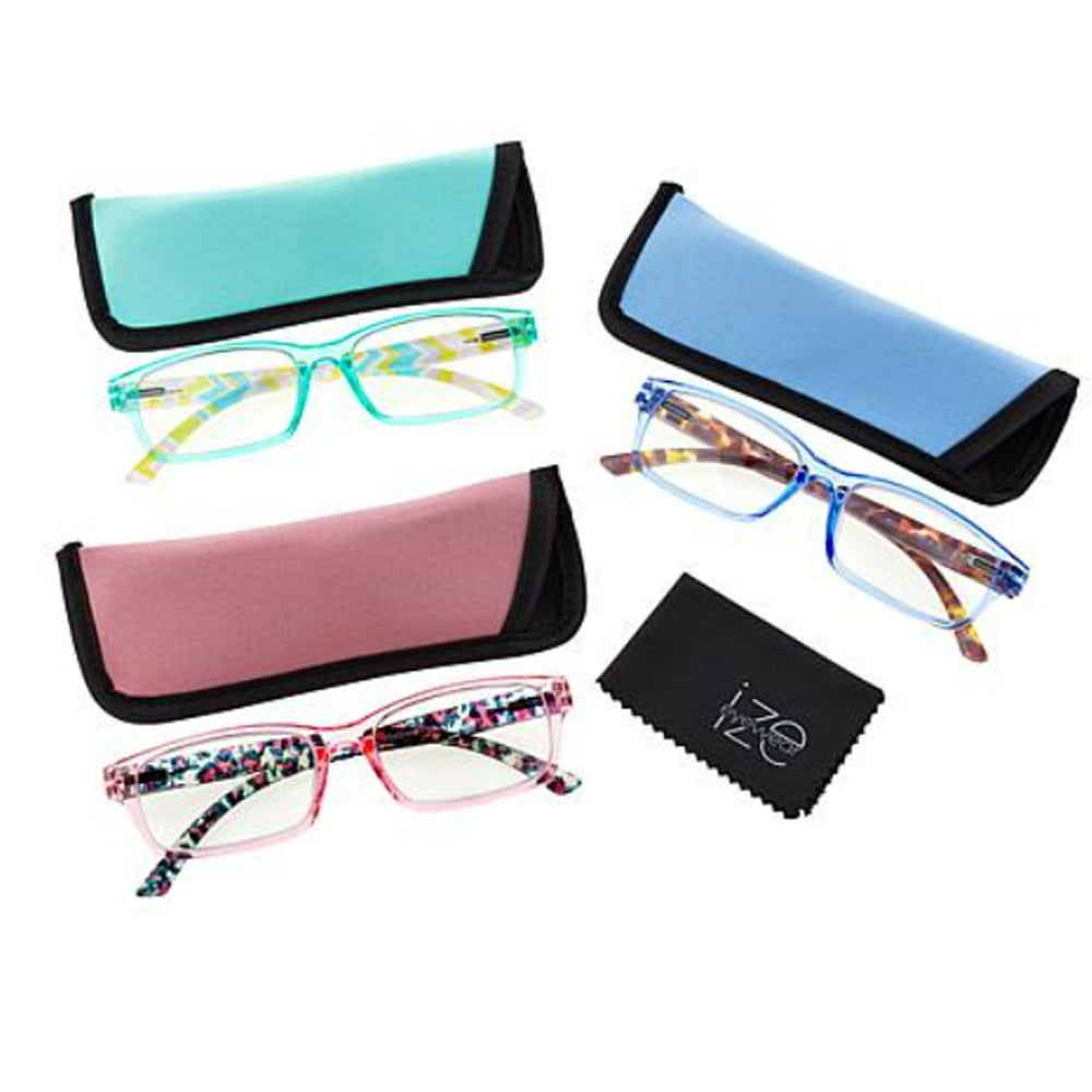 Ize 3pack Blue Light Readers Reading Glasses Green/Pink/Blue Pastel