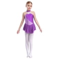 thumbnail image 1 of Oyolan Robe de Patinage Artistique Sans Manches à Paillettes en Maille pour Filles avec Strass et Fleurs, Violet 8, 1 of 7