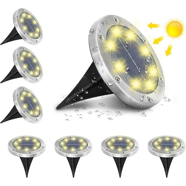 Luz solar al aire libre Jardín Luz de suelo al aire libre 8 LED 3000K Blanco cálido Impermeable IP65 Foco solar al aire libre Camino Terraza Patio Solar empotrado