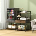 thumbnail image 4 of Mini Fridge Stand with Storage, ETASE Microwave Stand with Power Outlet, Mini Refrigerator Stand with Movable Storage Basket for Dorm Home(Brown), 4 of 12