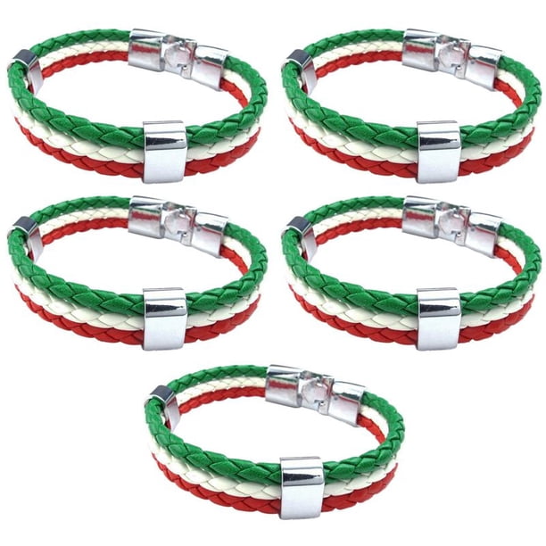 5X Pulsera de Joyeria, Brazalete de Bandera , de Aleacion de , para Hombres Mujeres, Verde Blanco Rojo, (Anchura 14 mm, Longitud 23 cm)
