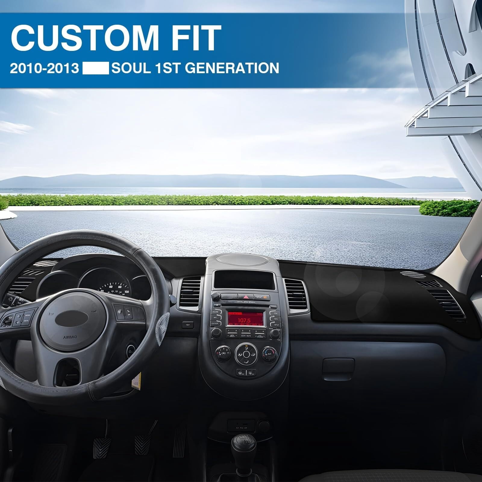 GUANGHUI Car Dash Cover, Dash Carpet Polyester Non-Slip Dash Protector Interior Accessories,Custom Fit Dash Mat No Glare Black