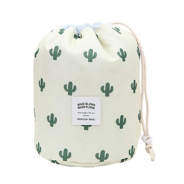 Bolsas de maquillaje con cordón, bolsa de cosméticos de viaje, bolsa de maquillaje de barril, organizador de cepillos, kit de aseo, bolsa de almacenamiento, cactus