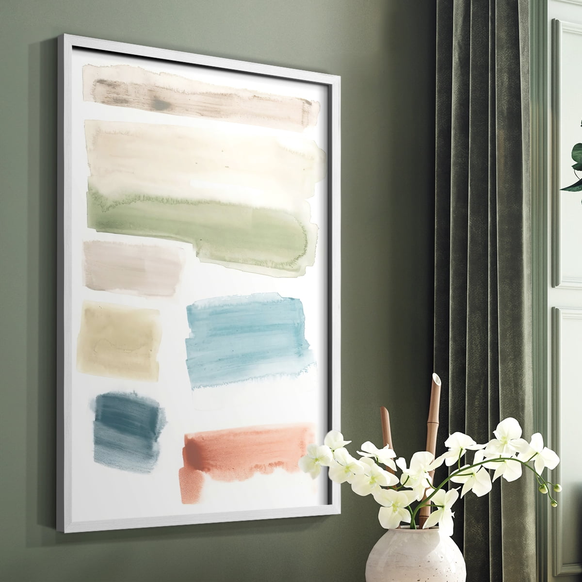 Watercolor Swatches I Framed Print in White Solid Wood 11 x 14 Framed Print