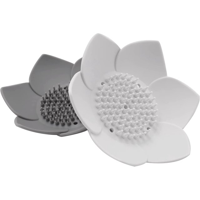 Cuenco de 2 piezas, soporte con orificios de drenaje, soporte de esponja de silicona (blanco, gris)