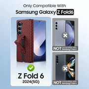Oupeigar for Samsung Galaxy Z Fold 6 Case,Slide Rail Bracket [Hinge Protection & Screen Protection] PU Leather Matte PC Shockproof Case-Red Triangle