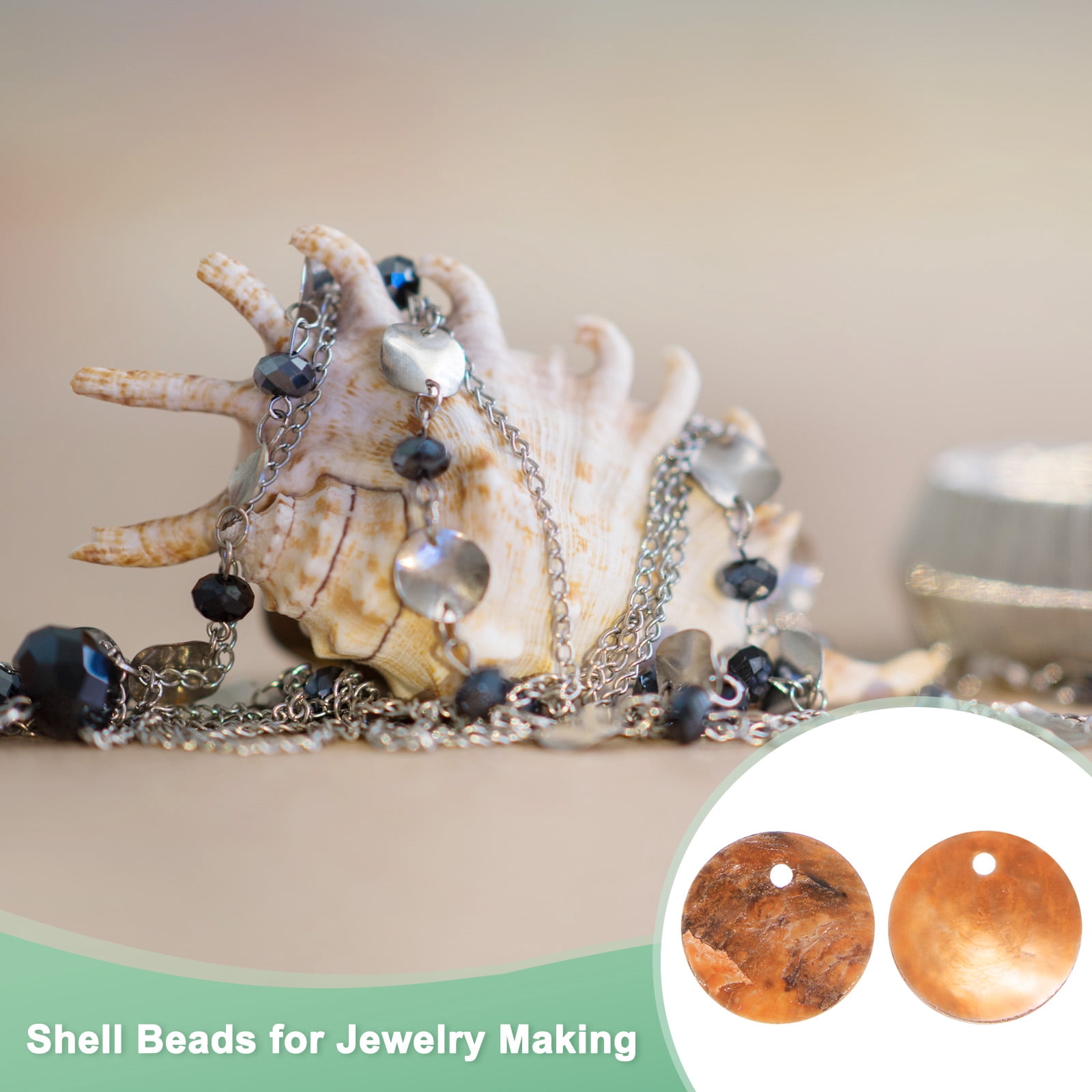 Uxcell 300-Pack Natural Flat Round Seashells, 15mm Flat Round Coin Charm Beads with Hole, Mother of Pearl Shell for Jewelry [Orange]