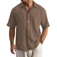 thumbnail image 4 of Men's Short Sleeve Button Down Shirt, Cotton Solid Color Textured Pleated Casual Shirt, Lightweight Loose Fit Beach Vacation Top for Men, Double Layer Crinkle Shirt Brown XXXL, 4 of 10