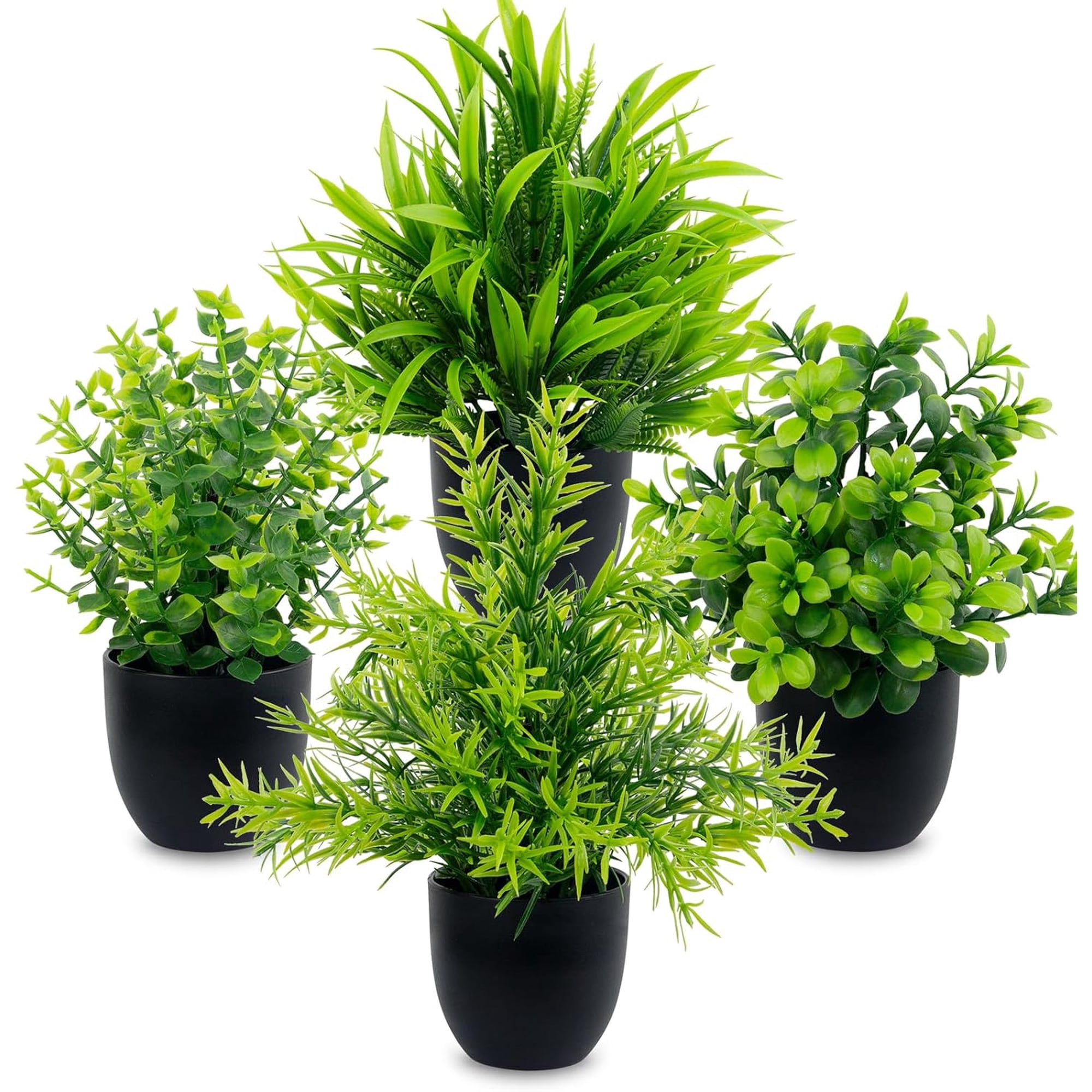 Faux Plants Indoor 4 Pack Small Fake Plants Mini Artificial Plants in Black Pots Potted Greenery for Home Office Table Desk Bathroom Shelf Counter Styling Farmhouse Decor