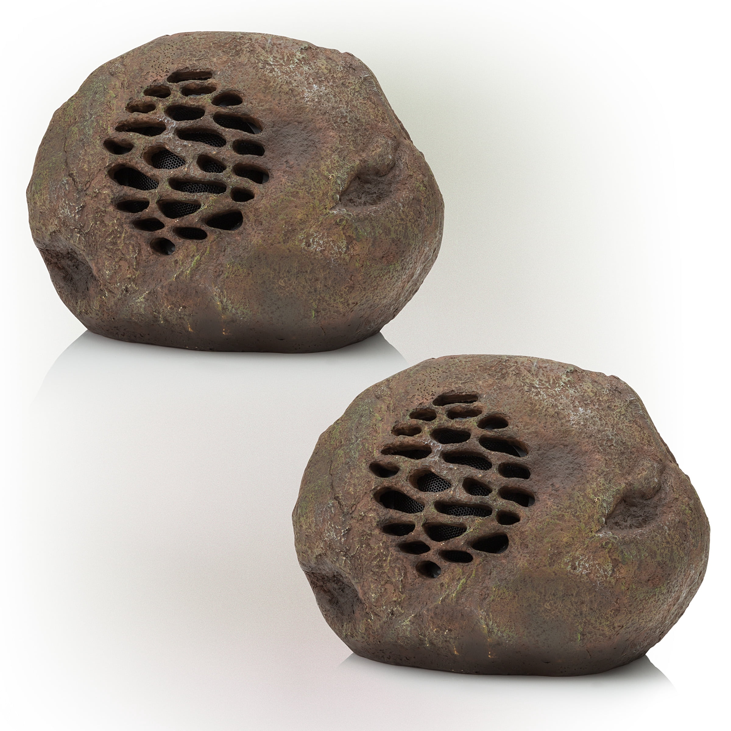 Alpine Corporation Waterproof Bluetooth Solar-Powered Outdoor Wireless Rock Speakers, Set of 2